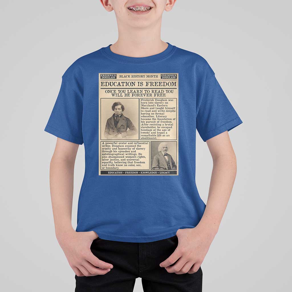 Education Is Freedom Newspaper T Shirt For Kid Frederick Douglass Black History Month Gift - Wonder Print Shop