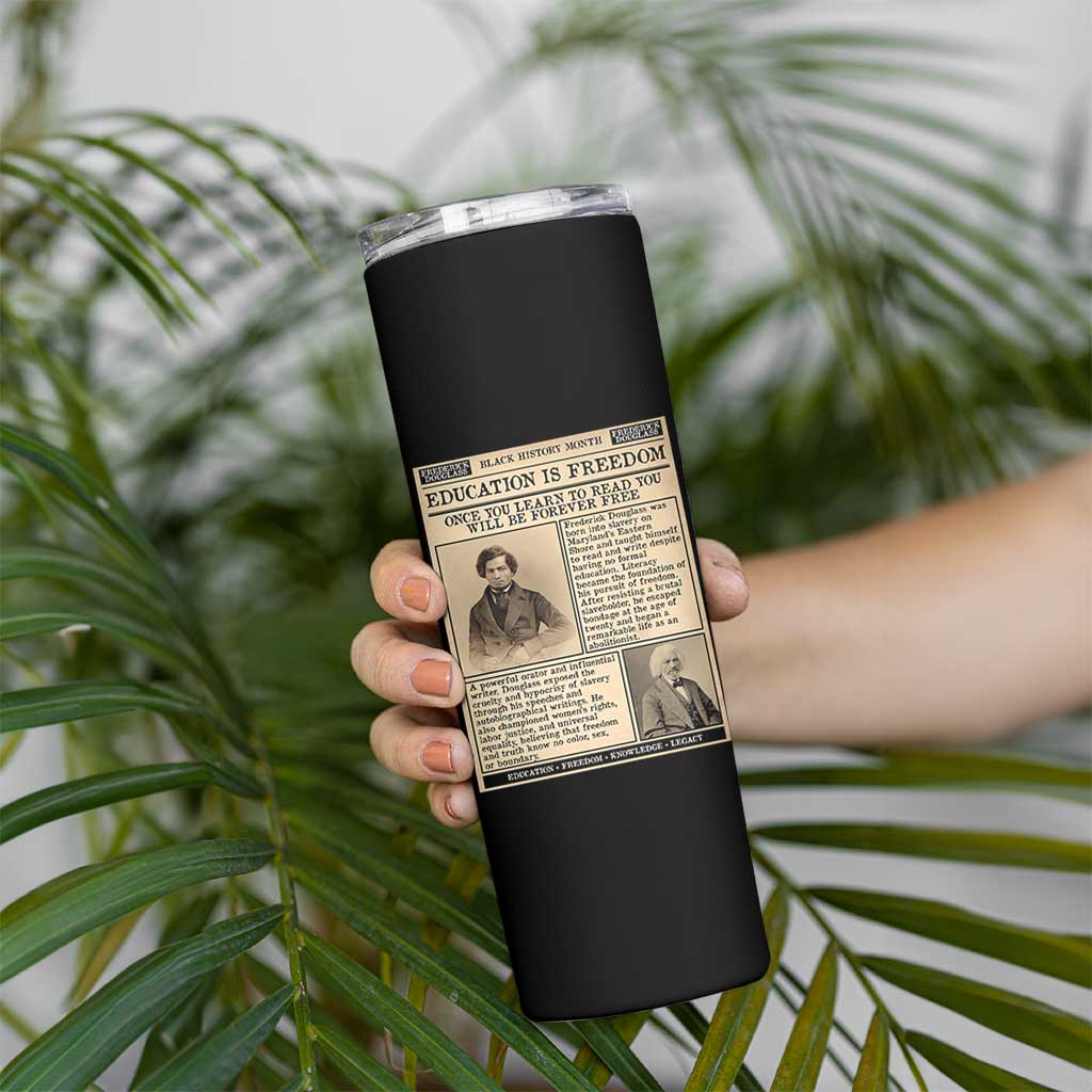 Education Is Freedom Newspaper Skinny Tumbler Frederick Douglass Black History Month Gift - Wonder Print Shop