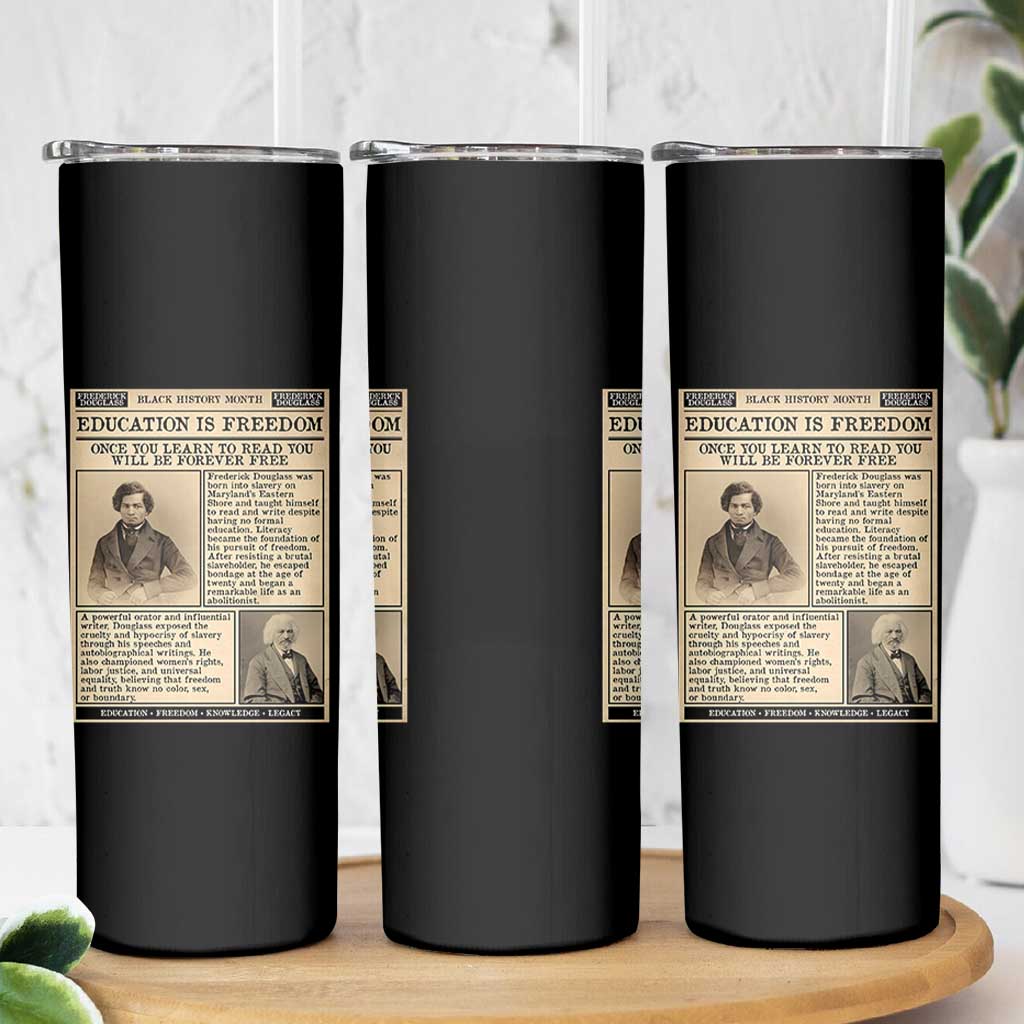 Education Is Freedom Newspaper Skinny Tumbler Frederick Douglass Black History Month Gift - Wonder Print Shop