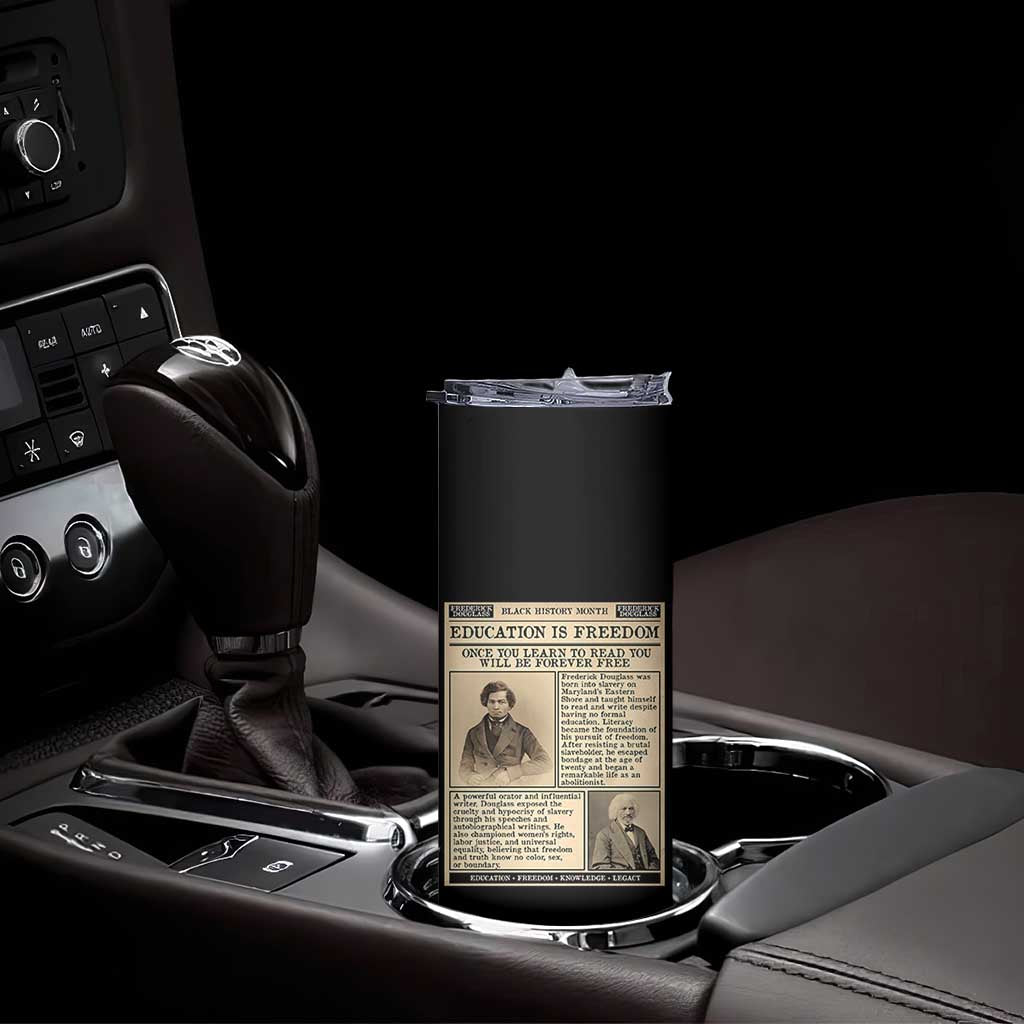 Education Is Freedom Newspaper Skinny Tumbler Frederick Douglass Black History Month Gift - Wonder Print Shop