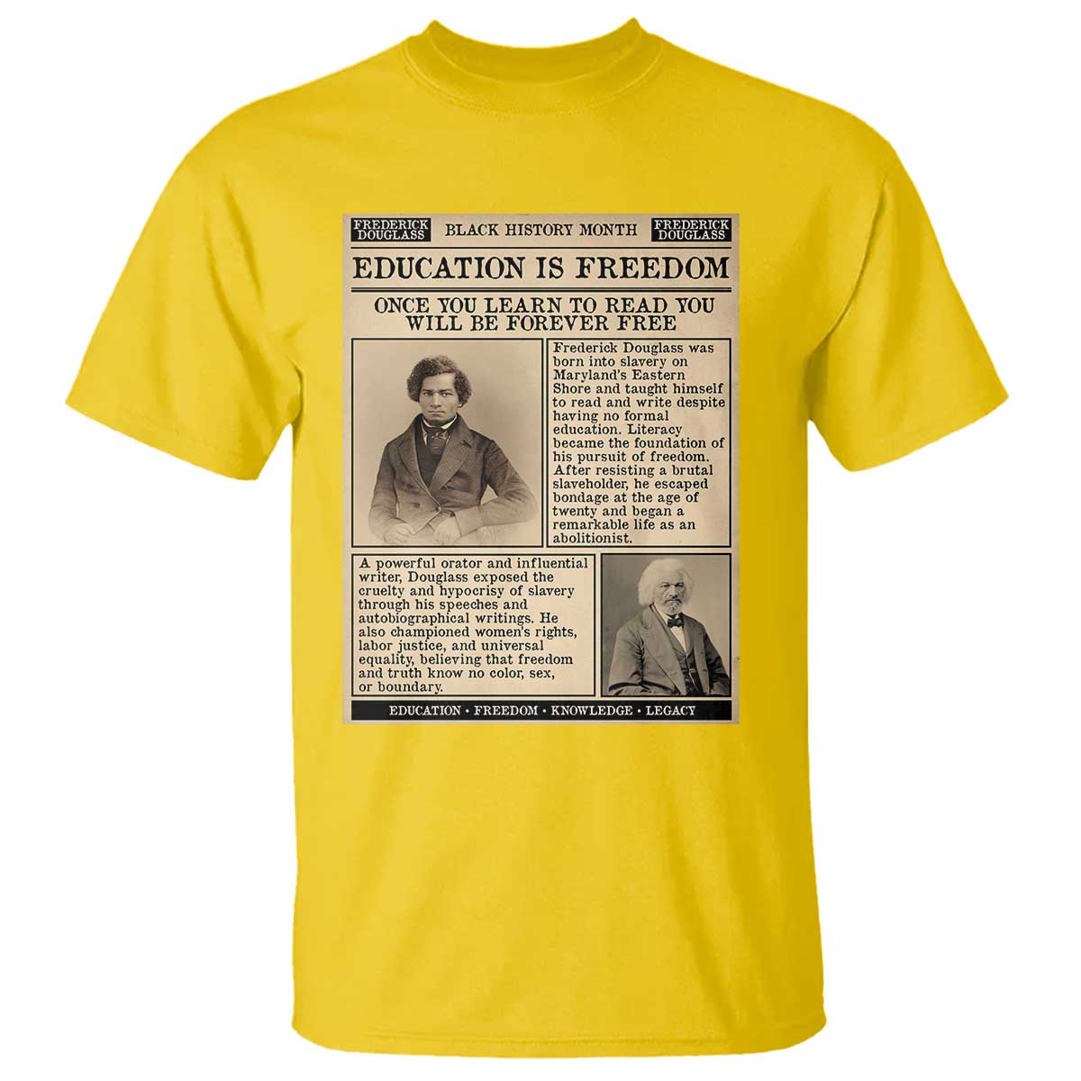 Education Is Freedom Newspaper T Shirt Frederick Douglass Black History Month Gift - Wonder Print Shop