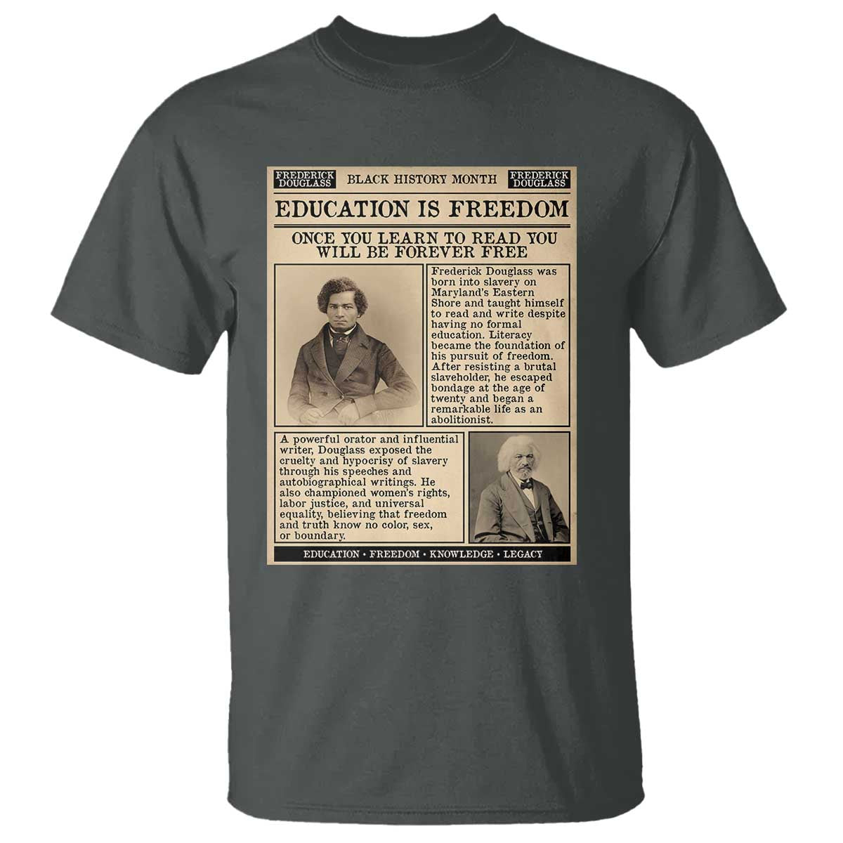 Education Is Freedom Newspaper T Shirt Frederick Douglass Black History Month Gift - Wonder Print Shop