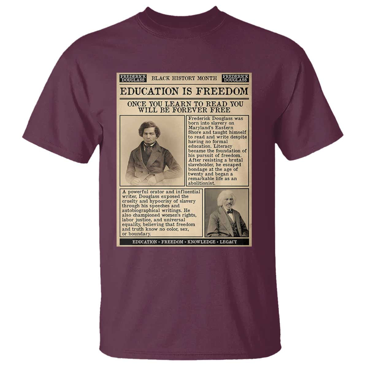 Education Is Freedom Newspaper T Shirt Frederick Douglass Black History Month Gift - Wonder Print Shop