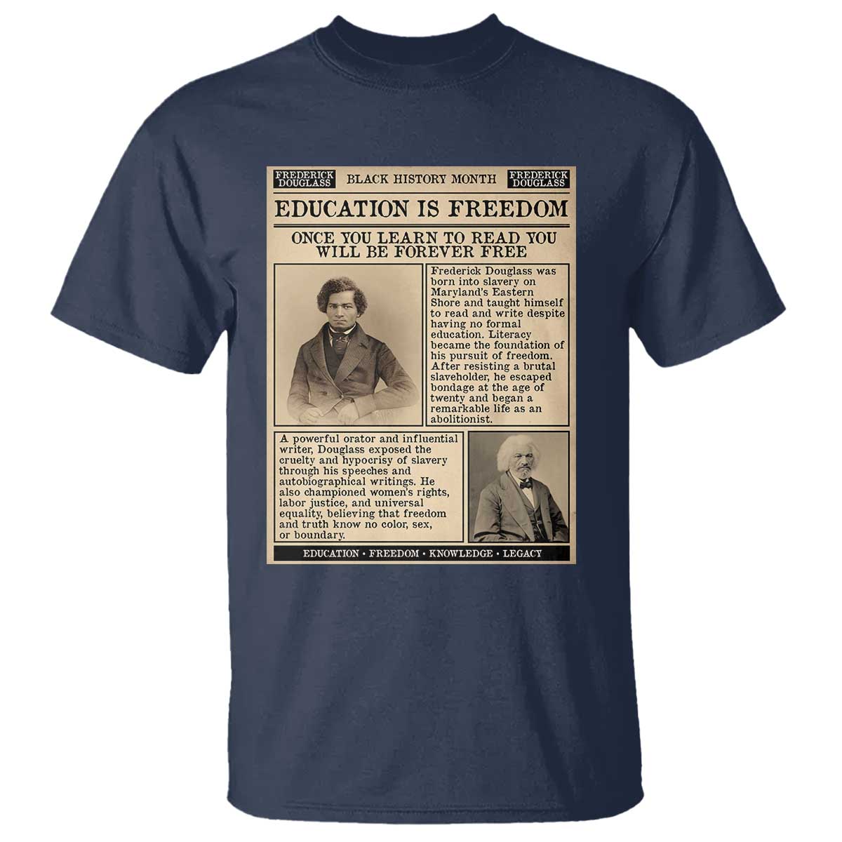 Education Is Freedom Newspaper T Shirt Frederick Douglass Black History Month Gift - Wonder Print Shop
