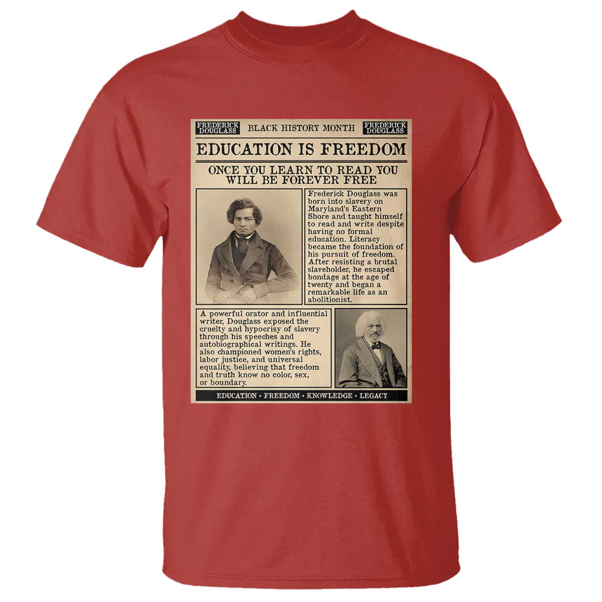 Education Is Freedom Newspaper T Shirt Frederick Douglass Black History Month Gift - Wonder Print Shop