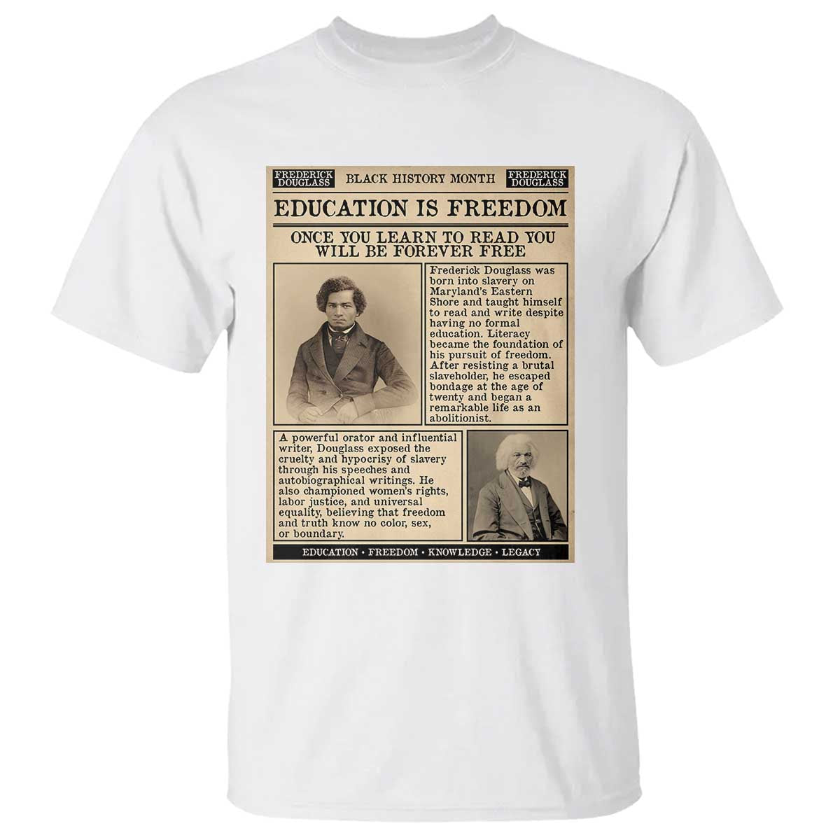Education Is Freedom Newspaper T Shirt Frederick Douglass Black History Month Gift - Wonder Print Shop