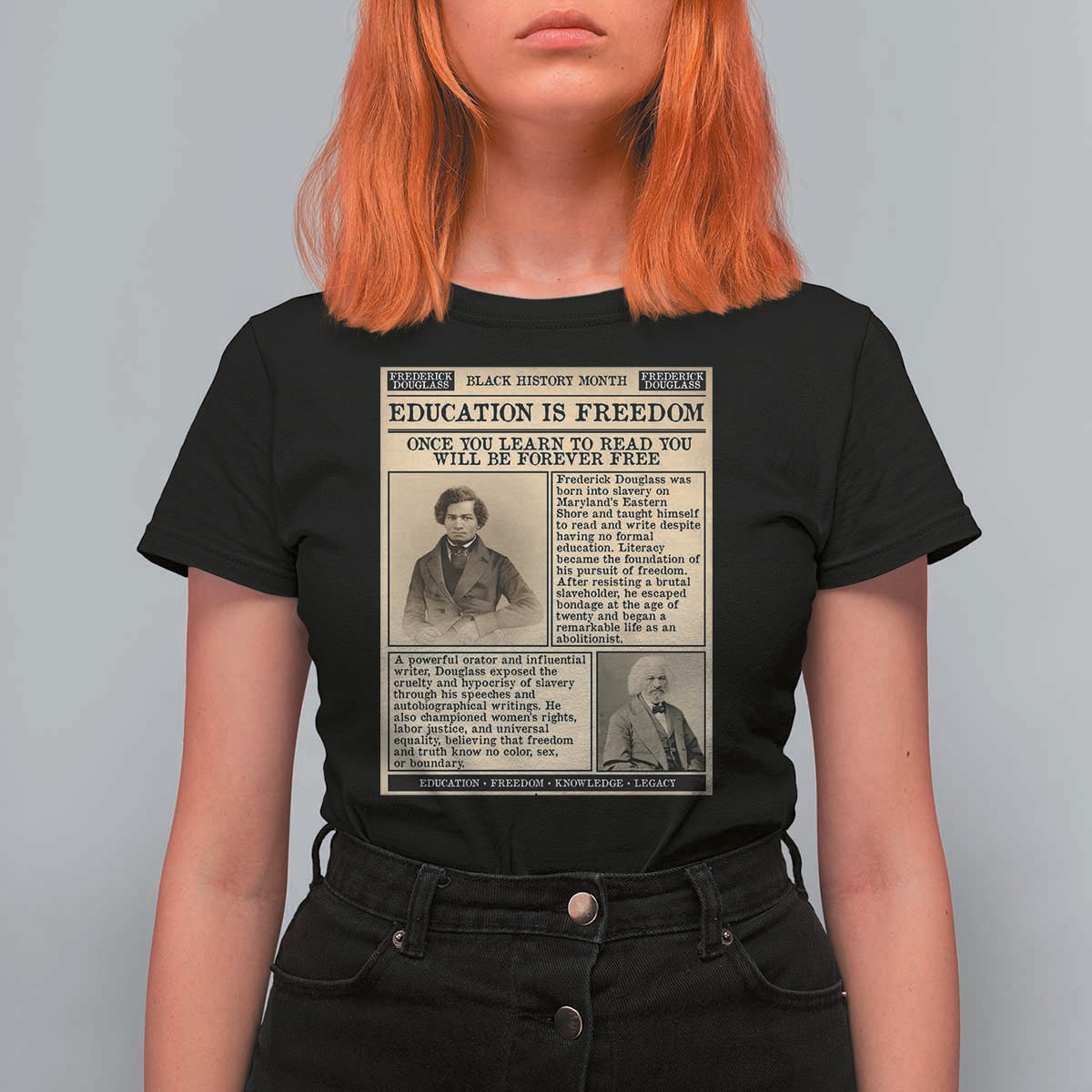 Education Is Freedom Newspaper T Shirt For Women Frederick Douglass Black History Month Gift - Wonder Print Shop