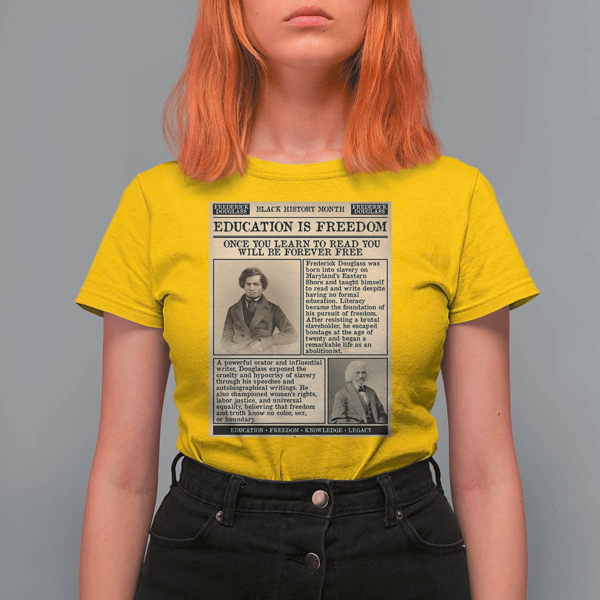 Education Is Freedom Newspaper T Shirt For Women Frederick Douglass Black History Month Gift - Wonder Print Shop