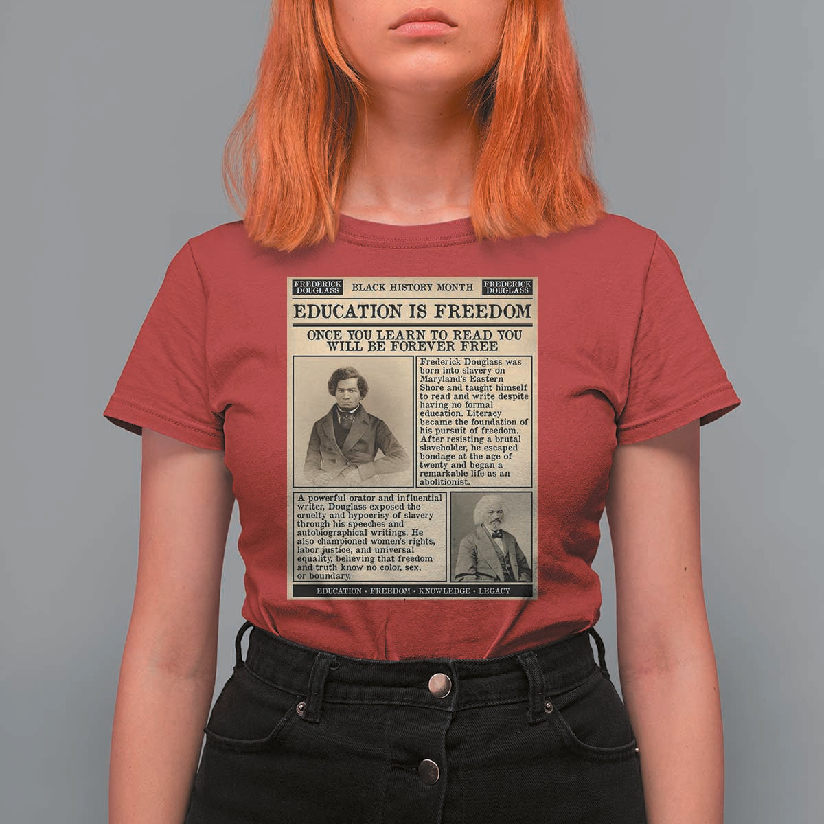 Education Is Freedom Newspaper T Shirt For Women Frederick Douglass Black History Month Gift - Wonder Print Shop