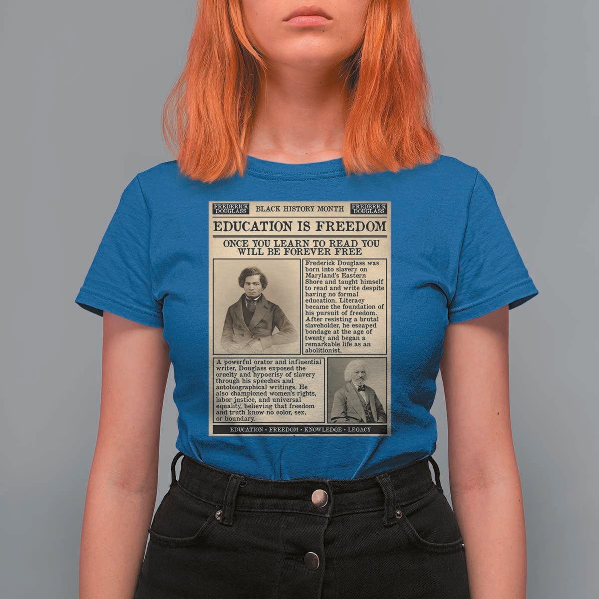Education Is Freedom Newspaper T Shirt For Women Frederick Douglass Black History Month Gift - Wonder Print Shop