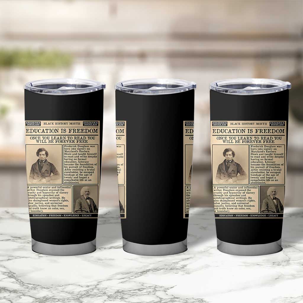 Education Is Freedom Newspaper Tumbler Cup Frederick Douglass Black History Month Gift - Wonder Print Shop