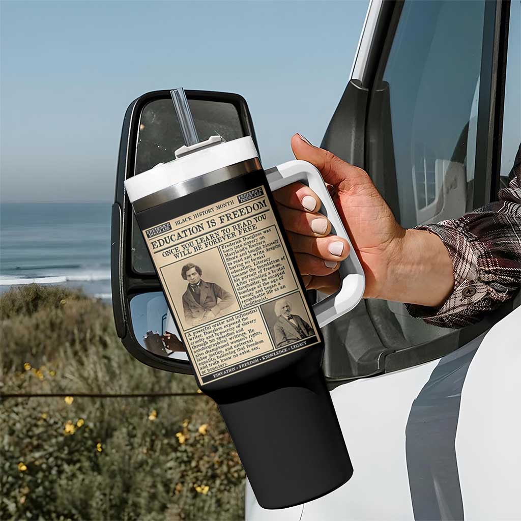 Education Is Freedom Newspaper Tumbler With Handle Frederick Douglass Black History Month Gift - Wonder Print Shop