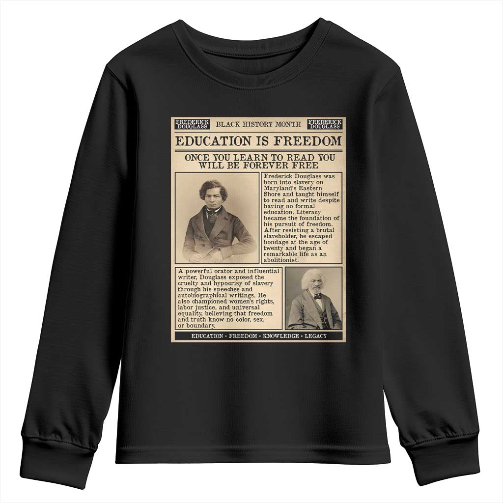 Education Is Freedom Newspaper Youth Sweatshirt Frederick Douglass Black History Month Gift - Wonder Print Shop