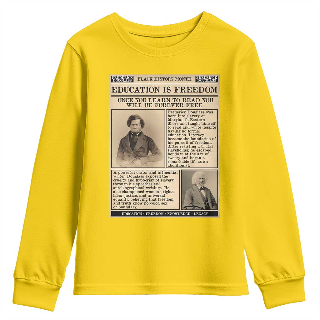 Education Is Freedom Newspaper Youth Sweatshirt Frederick Douglass Black History Month Gift - Wonder Print Shop