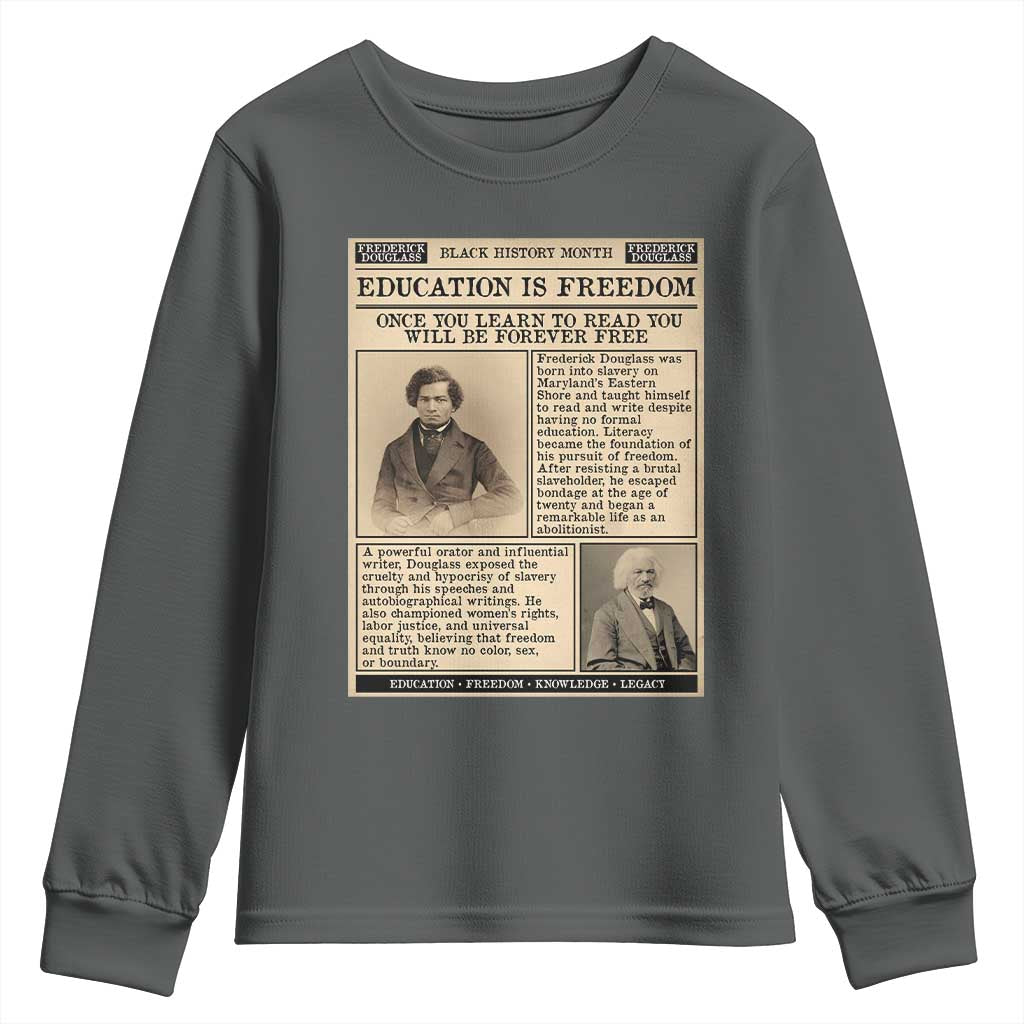 Education Is Freedom Newspaper Youth Sweatshirt Frederick Douglass Black History Month Gift - Wonder Print Shop