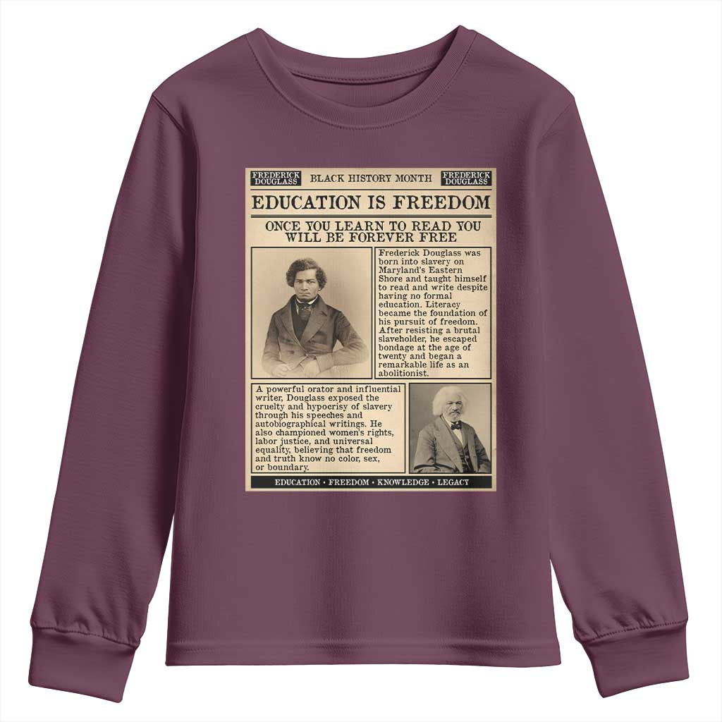 Education Is Freedom Newspaper Youth Sweatshirt Frederick Douglass Black History Month Gift - Wonder Print Shop