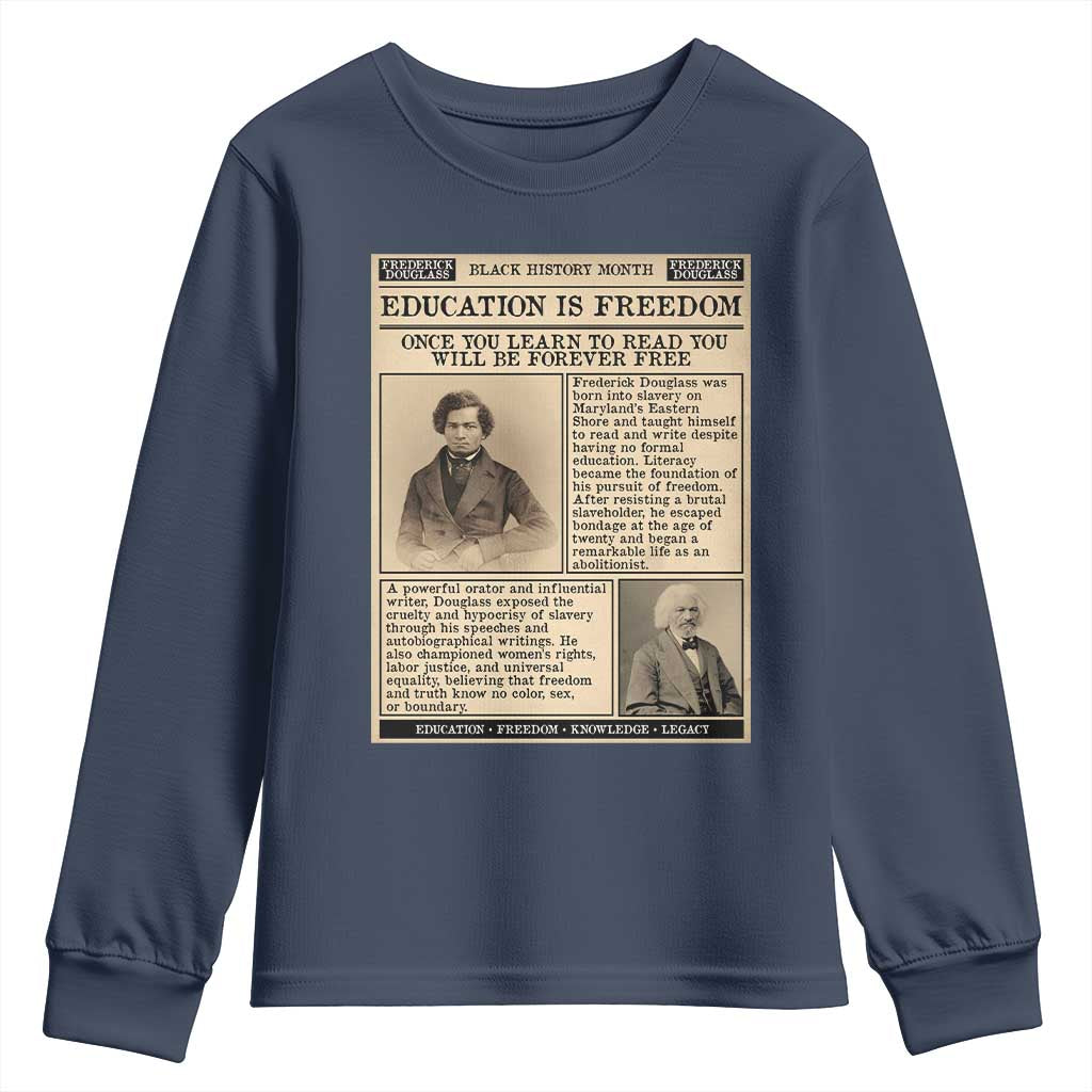 Education Is Freedom Newspaper Youth Sweatshirt Frederick Douglass Black History Month Gift - Wonder Print Shop