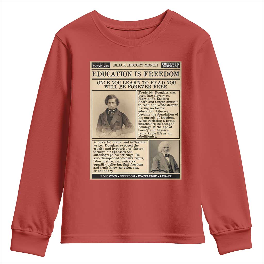 Education Is Freedom Newspaper Youth Sweatshirt Frederick Douglass Black History Month Gift - Wonder Print Shop