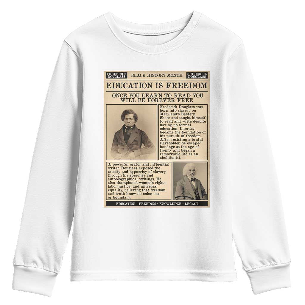 Education Is Freedom Newspaper Youth Sweatshirt Frederick Douglass Black History Month Gift - Wonder Print Shop