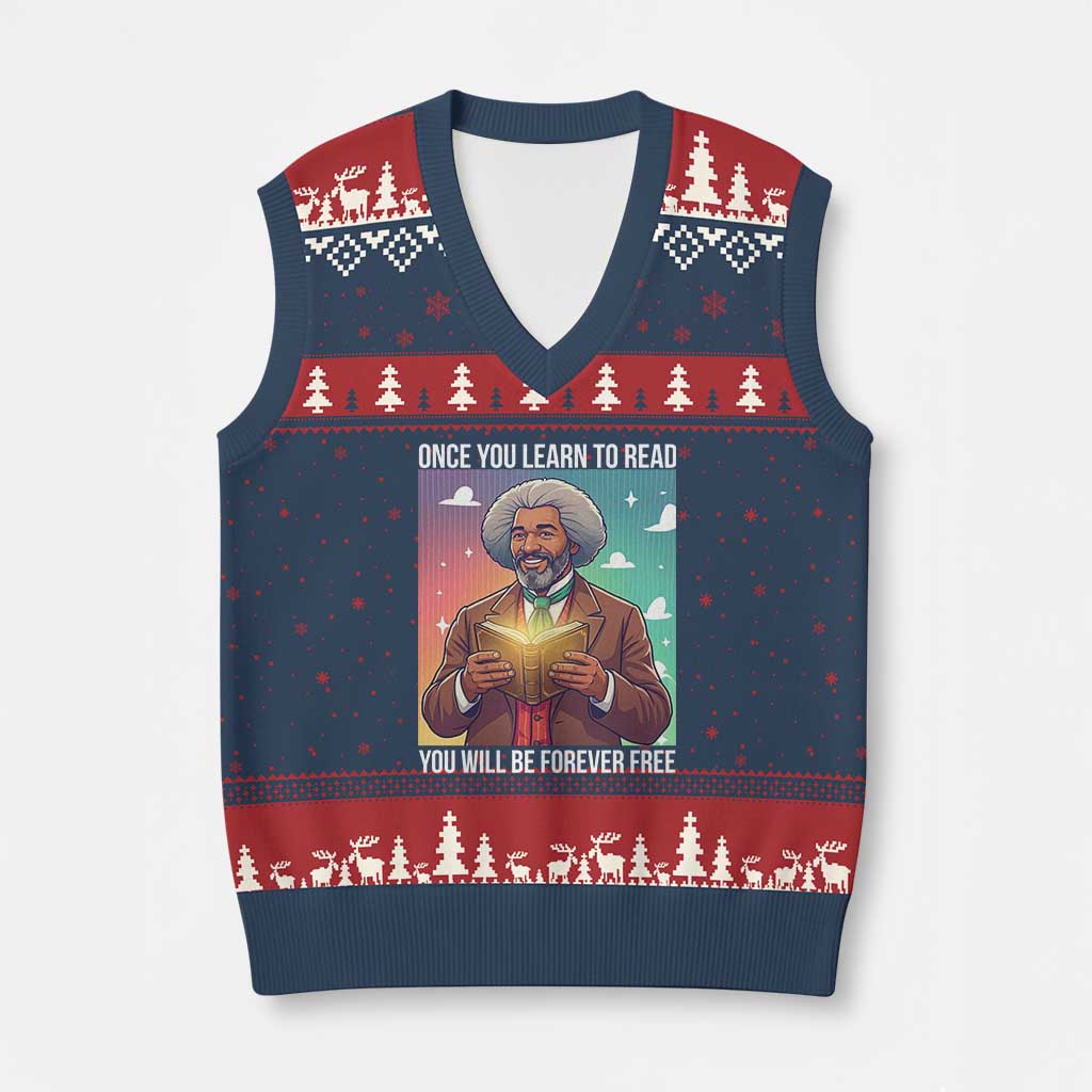 Frederick Douglass Reading And Freedom V-Neck Knit Sweater Vest African American Heritage - Wonder Print Shop