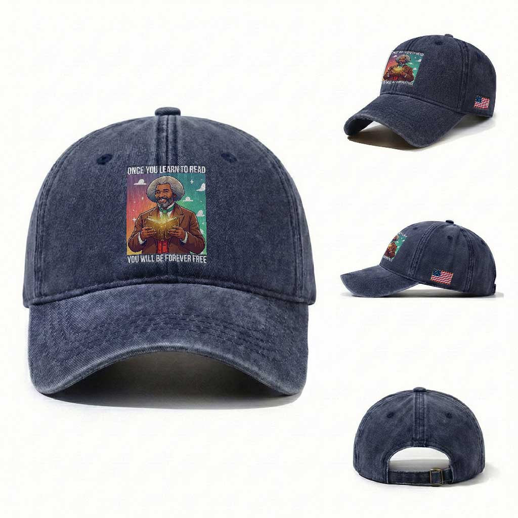 Frederick Douglass Reading And Freedom Washed Cotton Baseball Cap African American Heritage