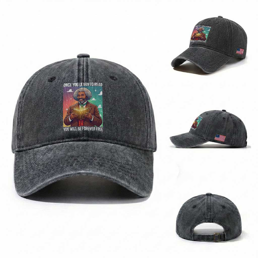Frederick Douglass Reading And Freedom Washed Cotton Baseball Cap African American Heritage