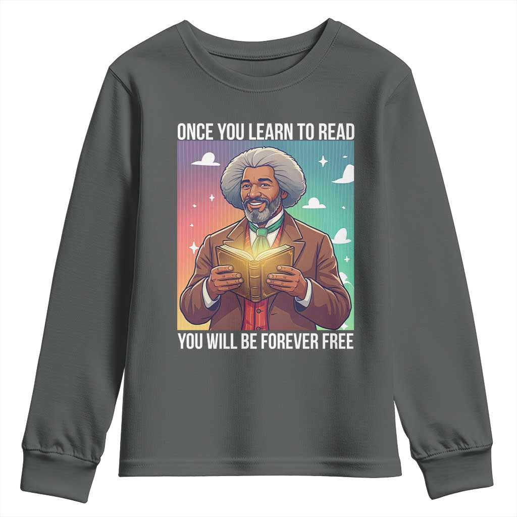 Frederick Douglass Reading And Freedom Youth Sweatshirt African American Heritage - Wonder Print Shop