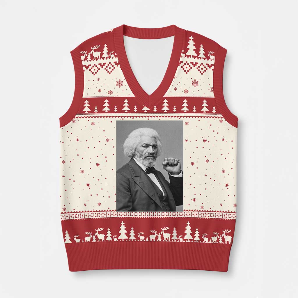 Strong Black History Leader V-Neck Knit Sweater Vest Frederick Douglass Empowerment - Wonder Print Shop