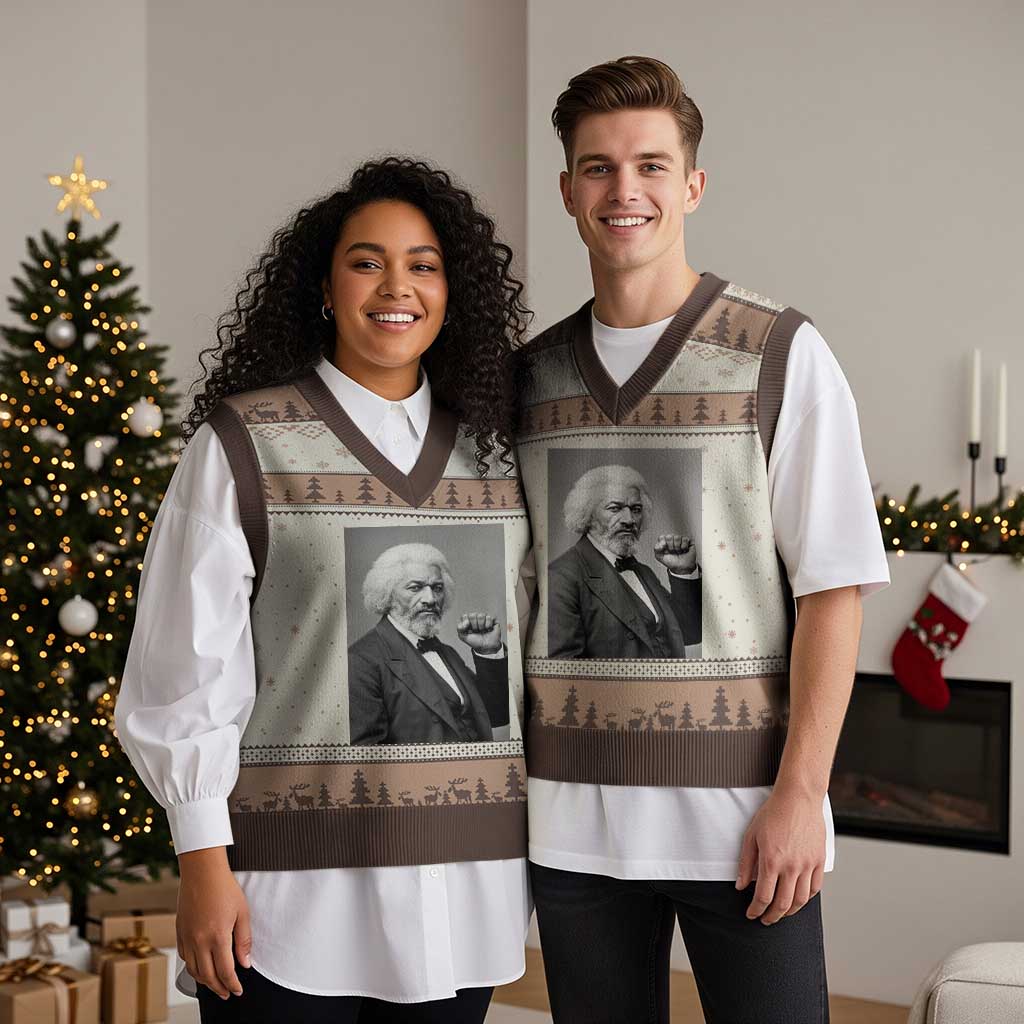 Strong Black History Leader V-Neck Knit Sweater Vest Frederick Douglass Empowerment - Wonder Print Shop
