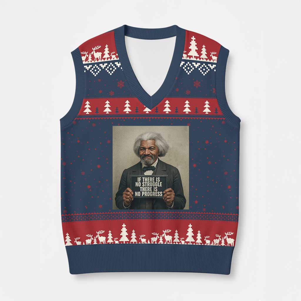 Frederick Douglass Quote V-Neck Knit Sweater Vest If There Is No Struggle There Is No Progress - Wonder Print Shop