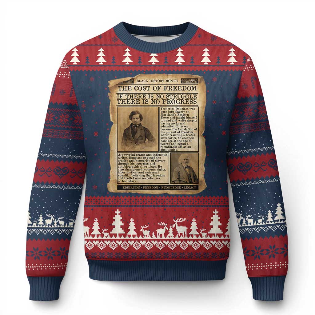 If There Is No Struggle No Progress Ugly Christmas Sweater Frederick Douglass Newspaper - Wonder Print Shop