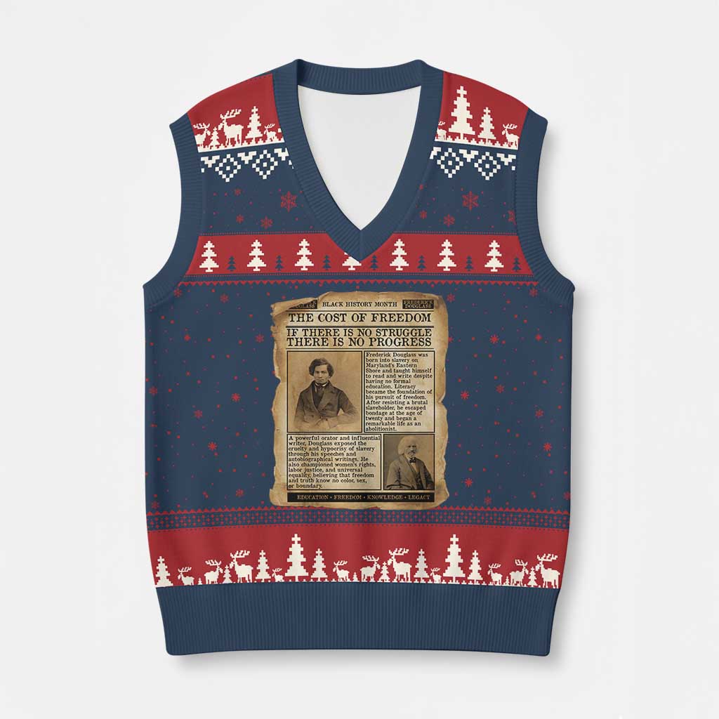 If There Is No Struggle No Progress V-Neck Knit Sweater Vest Frederick Douglass Newspaper - Wonder Print Shop