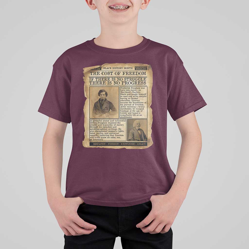 If There Is No Struggle No Progress T Shirt For Kid Frederick Douglass Newspaper - Wonder Print Shop