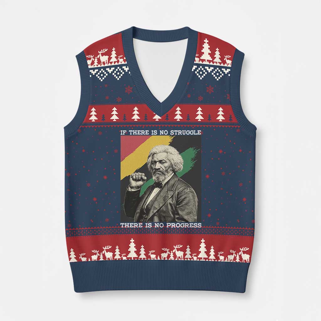 Frederick Douglass Struggle And Progress V-Neck Knit Sweater Vest Inspirational Black History - Wonder Print Shop