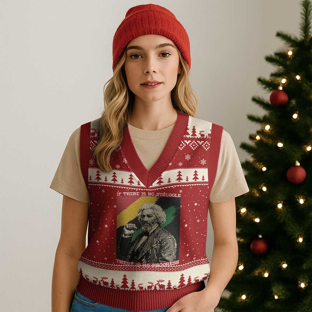 Frederick Douglass Struggle And Progress V-Neck Knit Sweater Vest Inspirational Black History - Wonder Print Shop