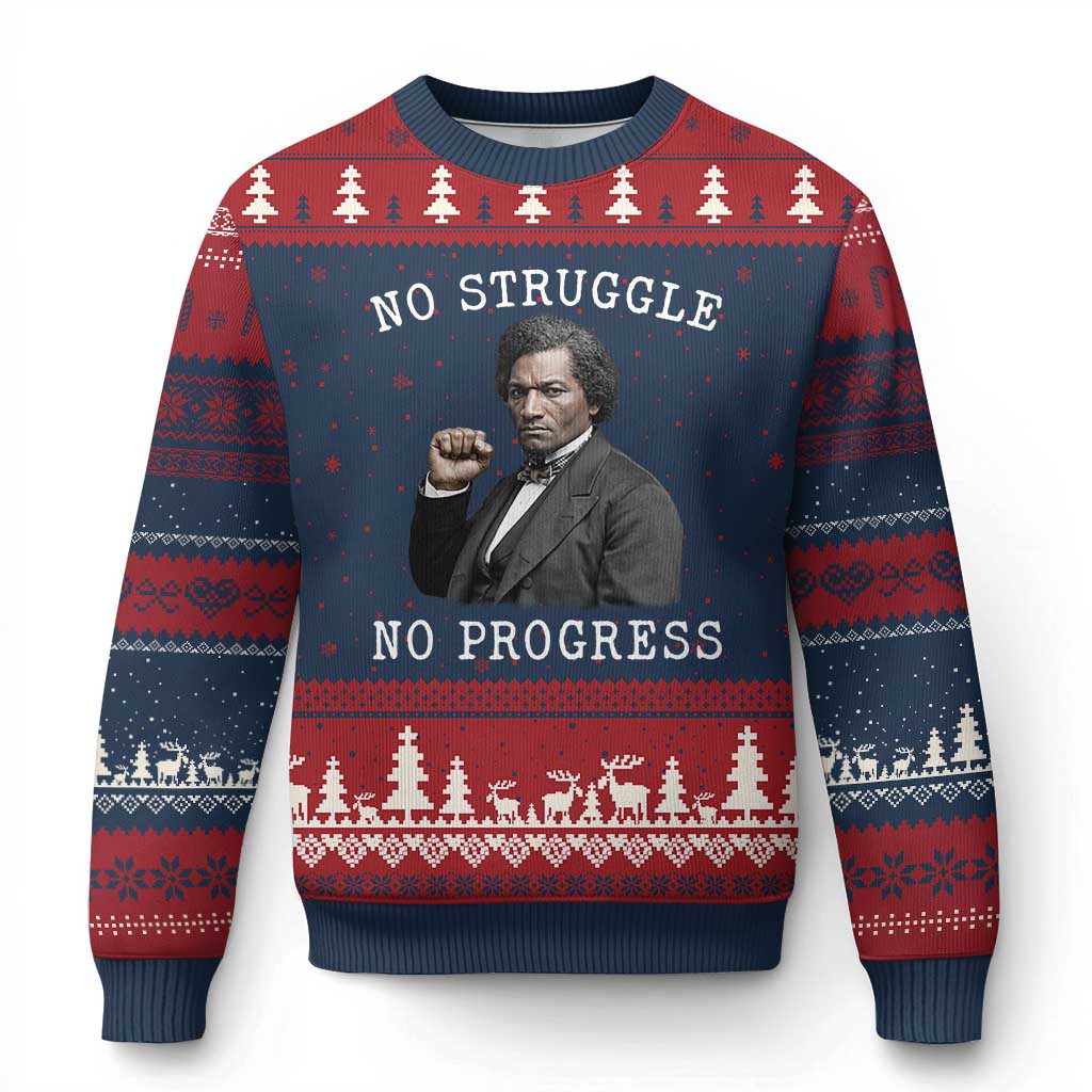 Frederick Douglass Quote Ugly Christmas Sweater No Struggle No Progress - Wonder Print Shop