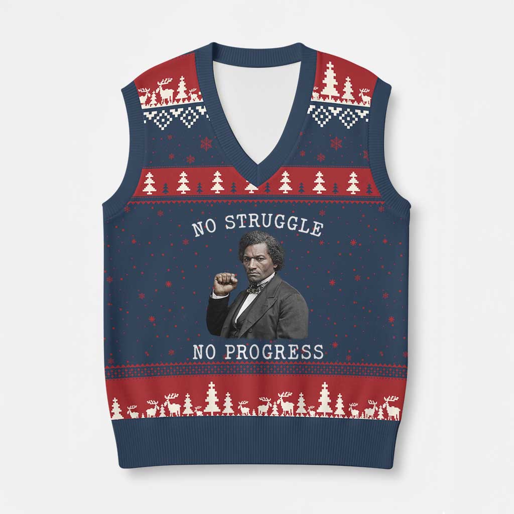 Frederick Douglass Quote V-Neck Knit Sweater Vest No Struggle No Progress - Wonder Print Shop