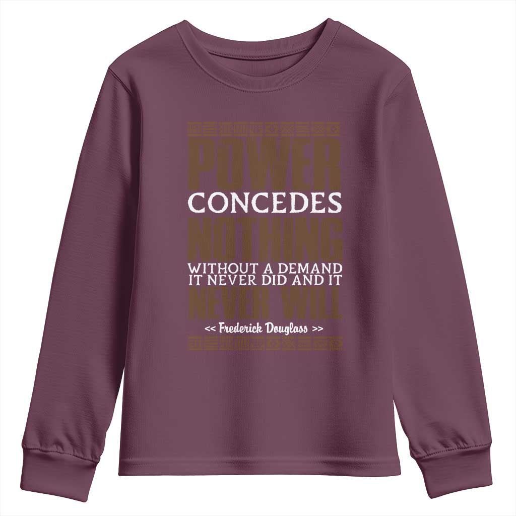 Frederick Douglass Youth Sweatshirt Power Concedes Nothing Without A Demand - Wonder Print Shop