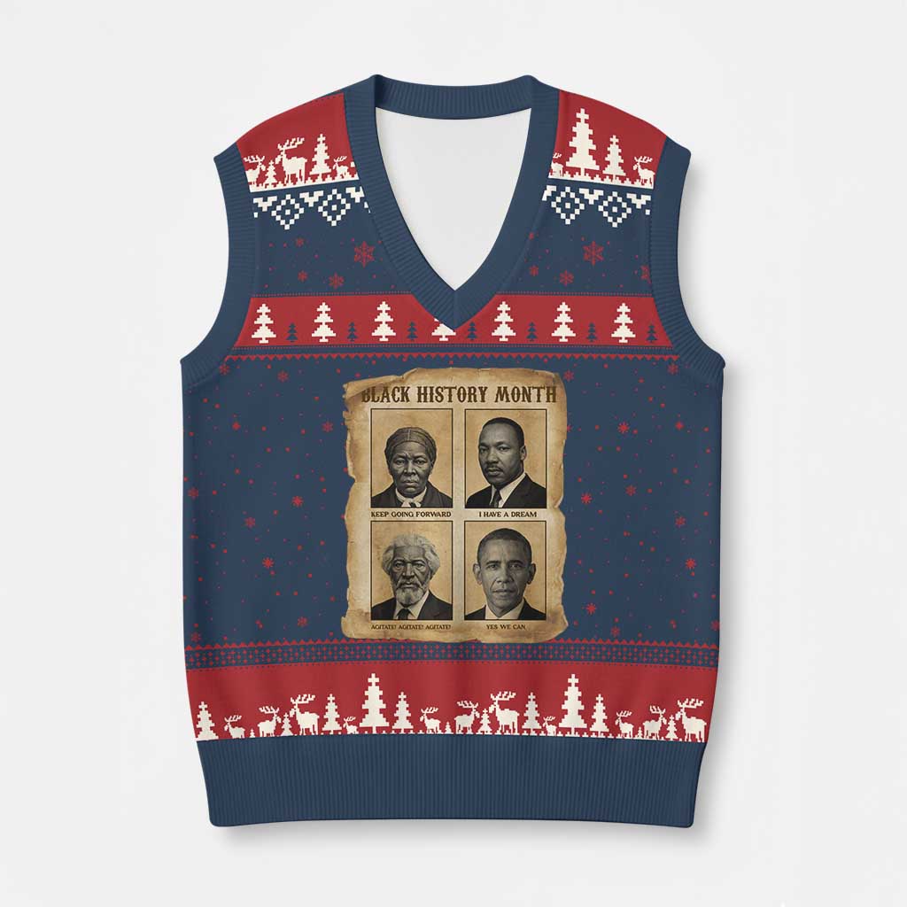 Vintage Black History Heroes V-Neck Knit Sweater Vest Strong Black Pride - Wonder Print Shop