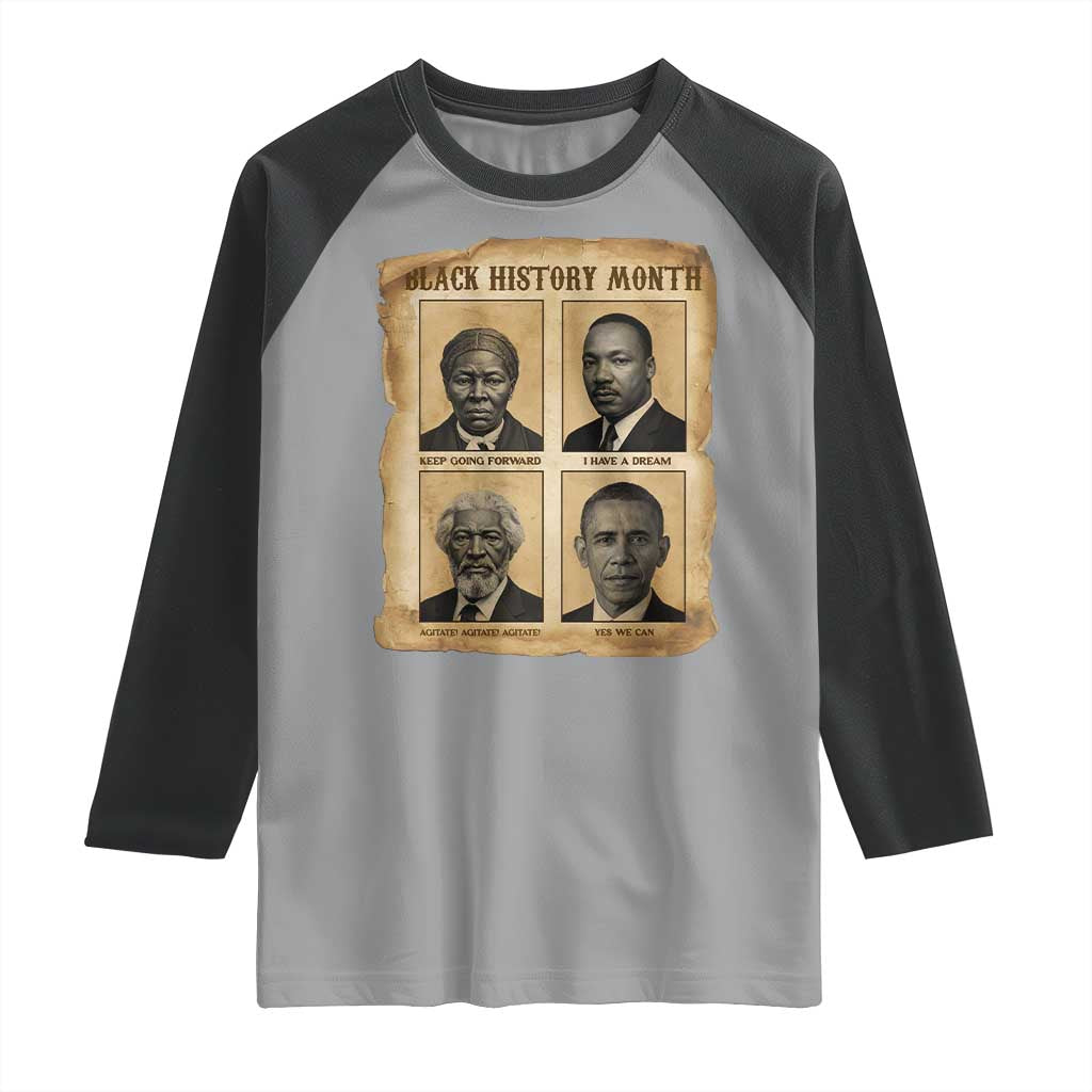 Vintage Black History Heroes Raglan Shirt Strong Black Pride - Wonder Print Shop
