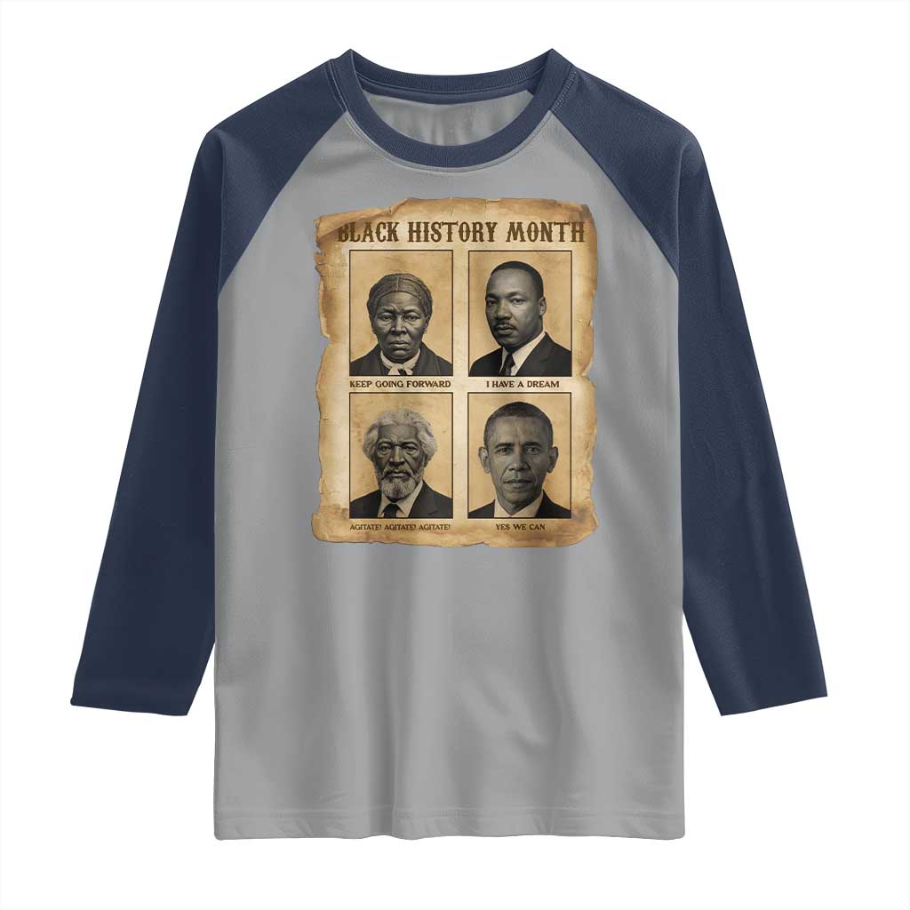 Vintage Black History Heroes Raglan Shirt Strong Black Pride - Wonder Print Shop