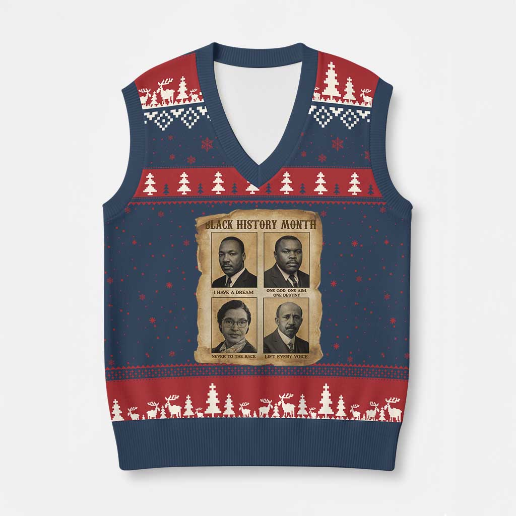 Vintage African American Heroes V-Neck Knit Sweater Vest Black Pride Inspiration - Wonder Print Shop