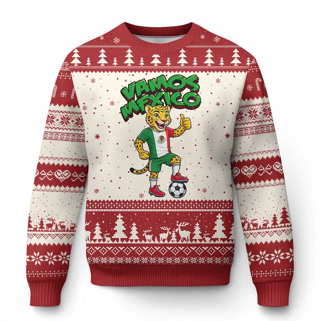 Vamos Mexico Fierce Leopard Ugly Christmas Sweater Soccer 2026 Fan Gift