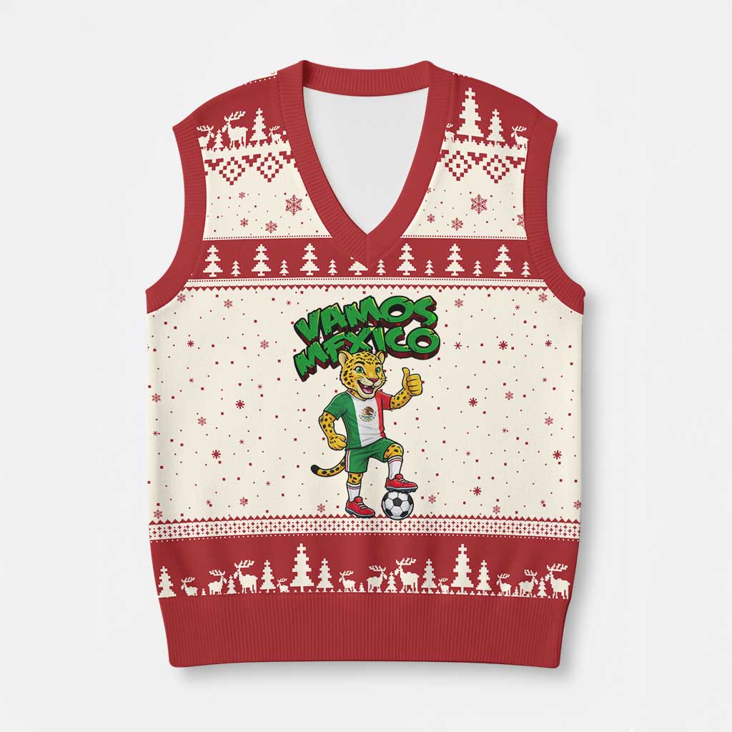 Vamos Mexico Fierce Leopard V-Neck Knit Sweater Vest Soccer 2026 Fan Gift