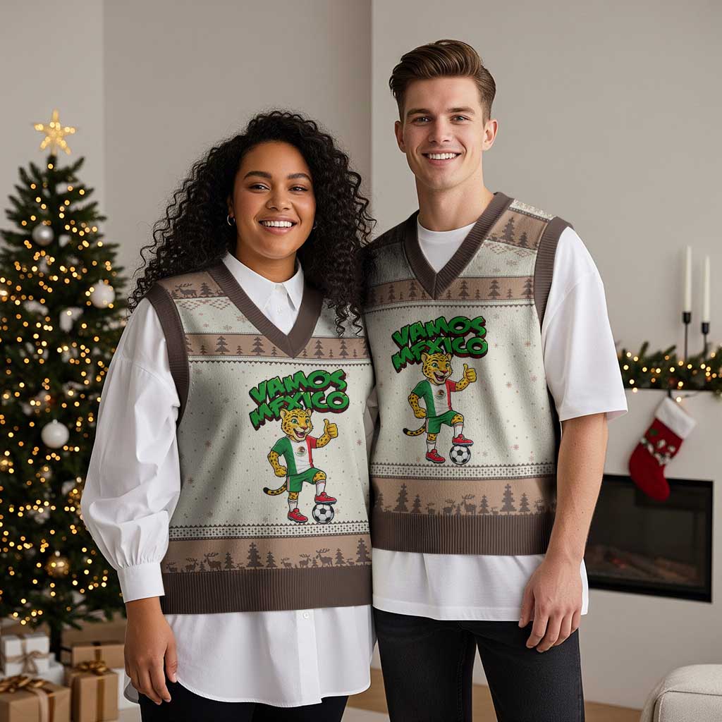 Vamos Mexico Fierce Leopard V-Neck Knit Sweater Vest Soccer 2026 Fan Gift