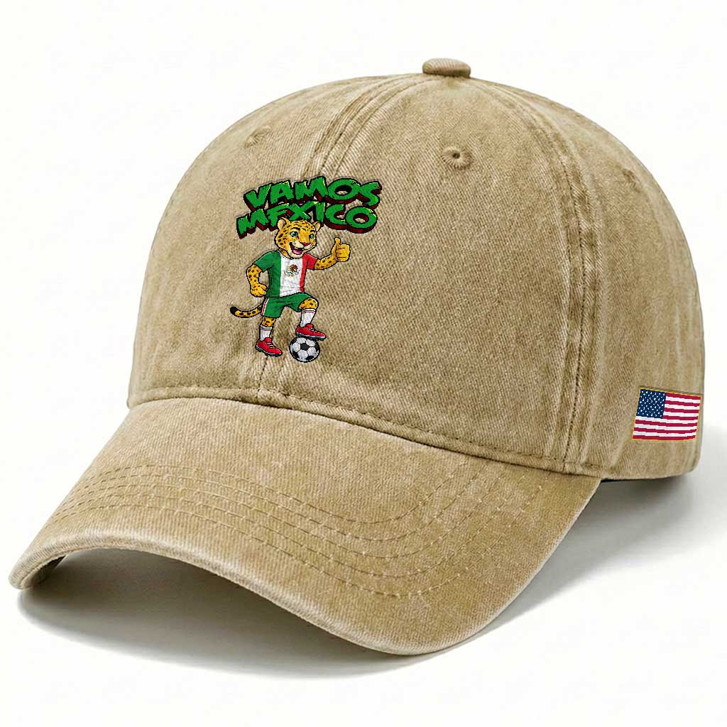 Vamos Mexico Fierce Leopard Washed Cotton Baseball Cap Soccer 2026 Fan Gift