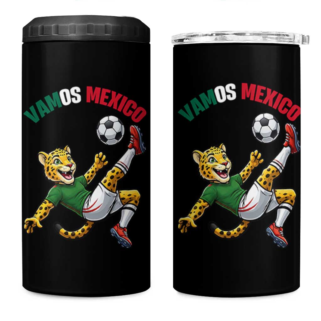 Vamos Mexico Fierce Leopard Soccer 2026 4 in 1 Can Cooler Tumbler Mexican Fan Gift