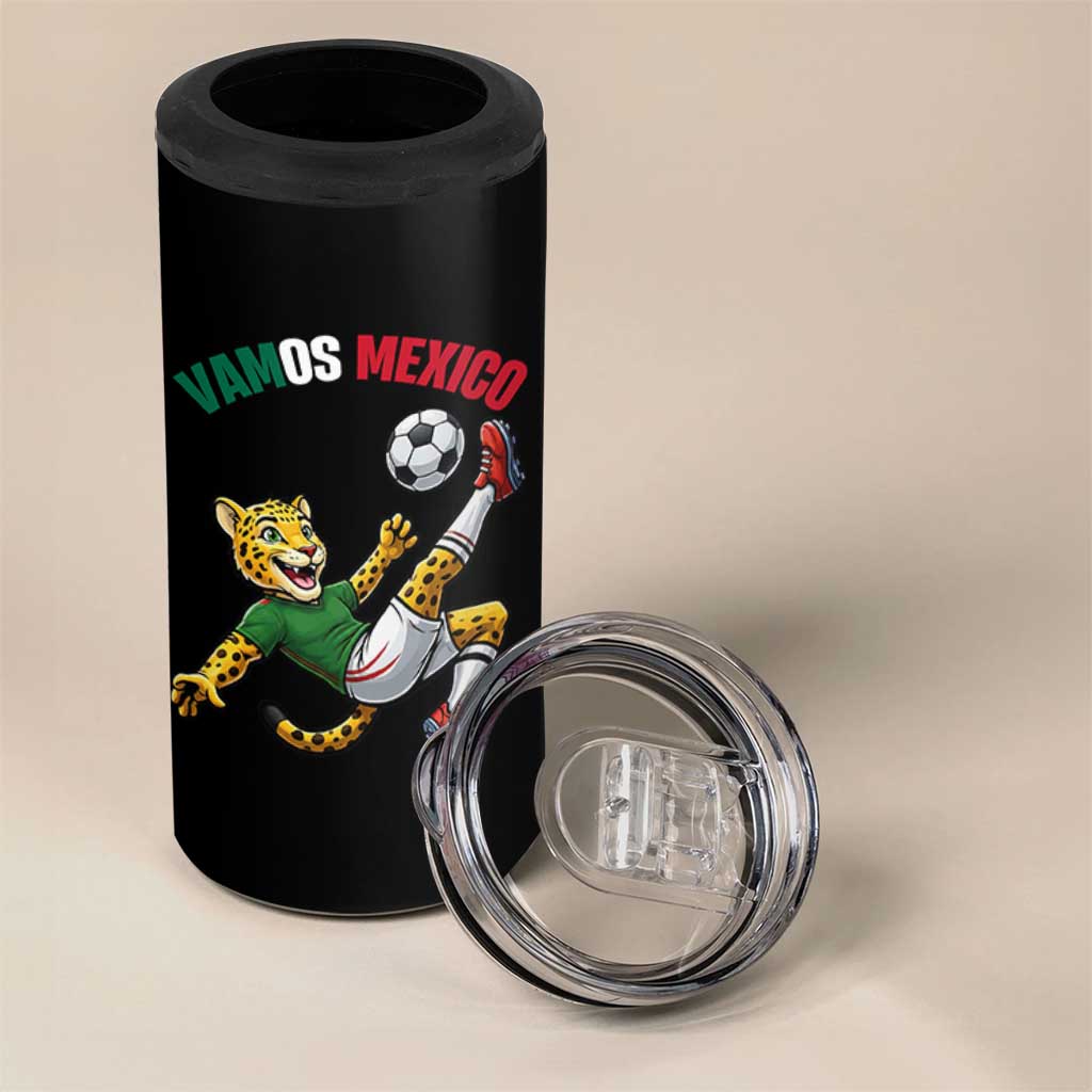 Vamos Mexico Fierce Leopard Soccer 2026 4 in 1 Can Cooler Tumbler Mexican Fan Gift