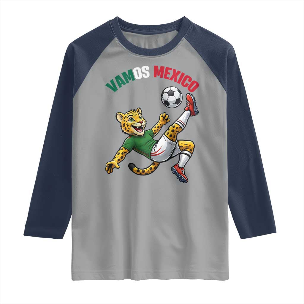Vamos Mexico Fierce Leopard Soccer 2026 Raglan Shirt Mexican Fan Gift