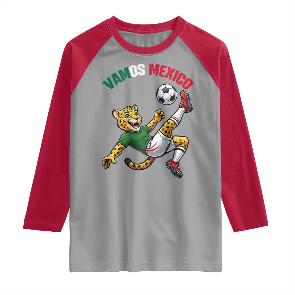 Vamos Mexico Fierce Leopard Soccer 2026 Raglan Shirt Mexican Fan Gift